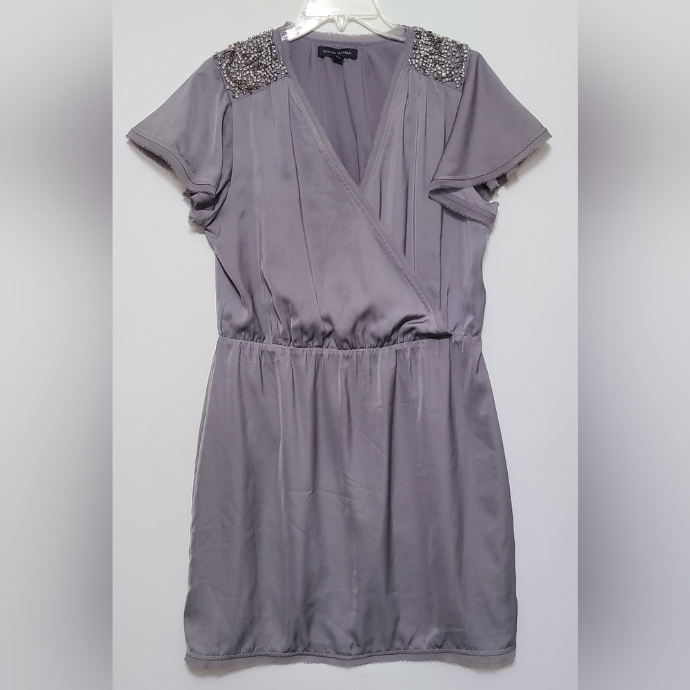 BANANA REPUBLIC Gray Short‎ Sleeve Rhinestone Embellished Dress - Size Large
